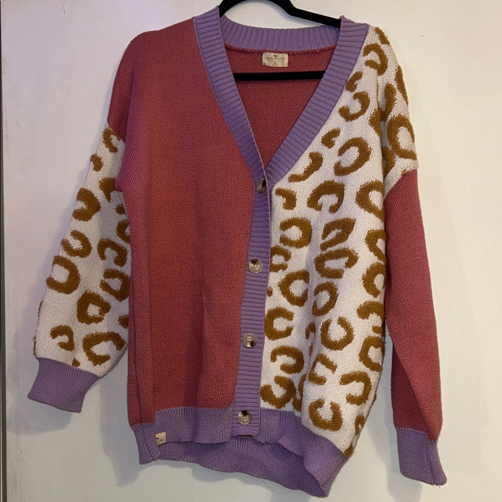 Simply Southern Pink and White Leopard Cardigan